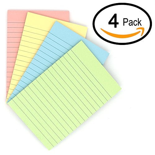 6-Pack Sticky Notes Colorful Lined Post Memos 4/" x 6/" Removable Self Sticky Not